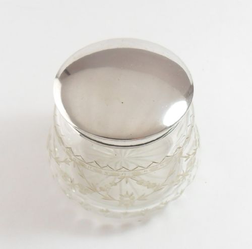 SUBERBLY CUT ETCHED SILVER LIDDED GLASS JAR BIRMINGHAM 1925 - ADDITIONAL PHOTO 7