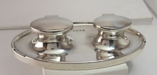 superb stylish silver double inkwell birmingham 1930 - CATEGORY: ANTIQUE SILVER - DATED 1930