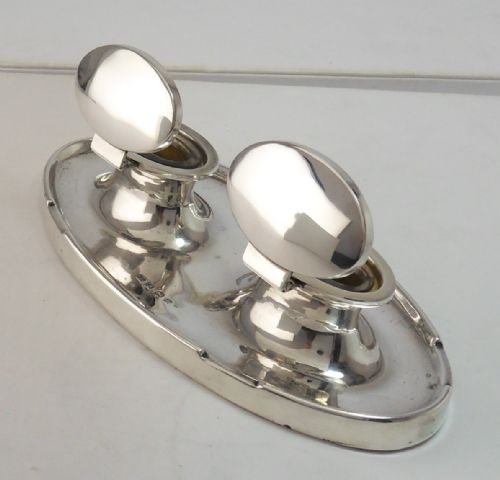 SUPERB STYLISH SILVER DOUBLE INKWELL BIRMINGHAM 1930 - ADDITIONAL PHOTO 4