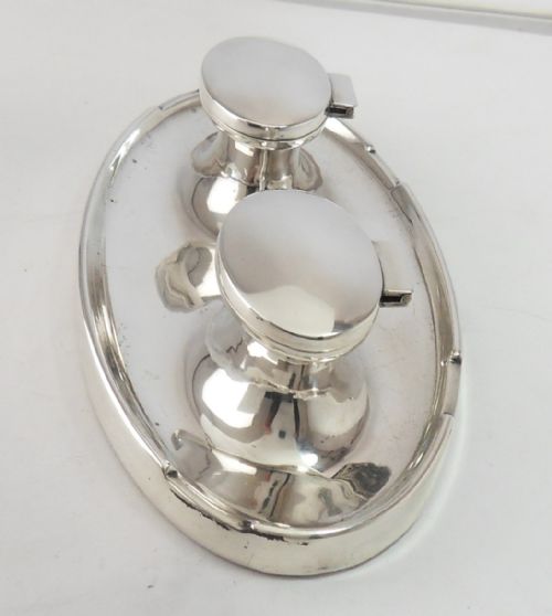SUPERB STYLISH SILVER DOUBLE INKWELL BIRMINGHAM 1930 - ADDITIONAL PHOTO 7