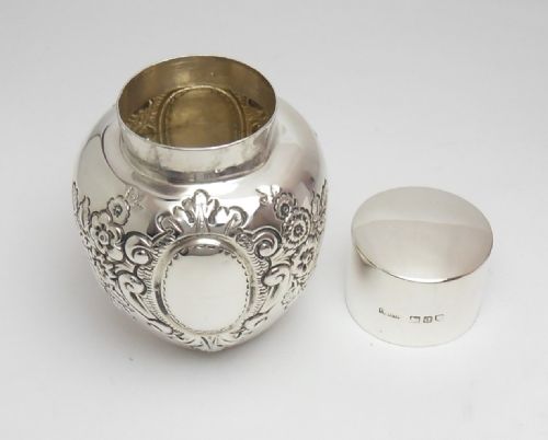 EXQUISITE VICTORIAN SILVER TEA CADDY LONDON 1896 - ADDITIONAL PHOTO 5