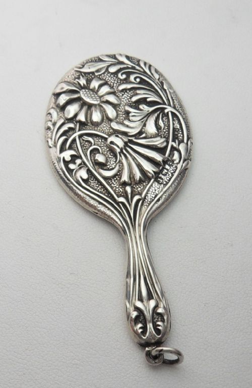 stunning floral design chatelaine mirror birmingham 1916 - CATEGORY: ANTIQUE MIRRORS - DATED 1920