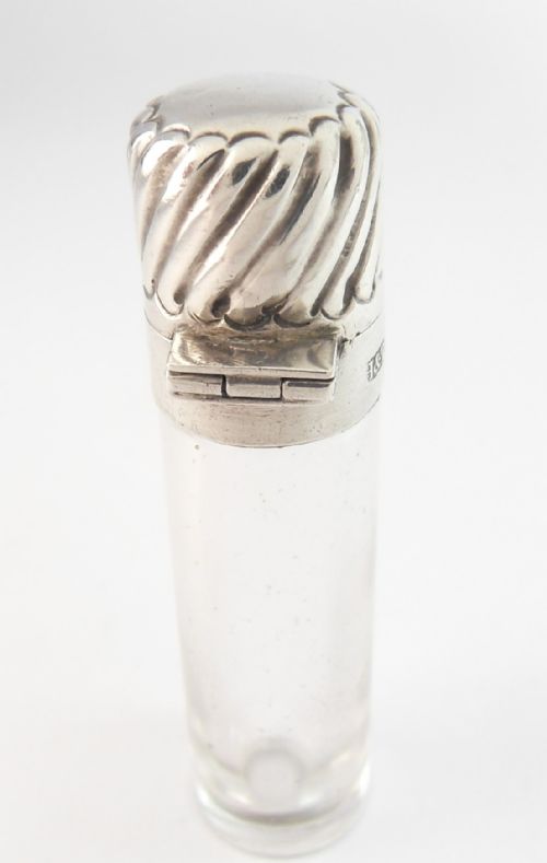 VICTORIAN SILVER GLASS SCENT BOTTLE BIRMINGHAM 1893 - ADDITIONAL PHOTO 5