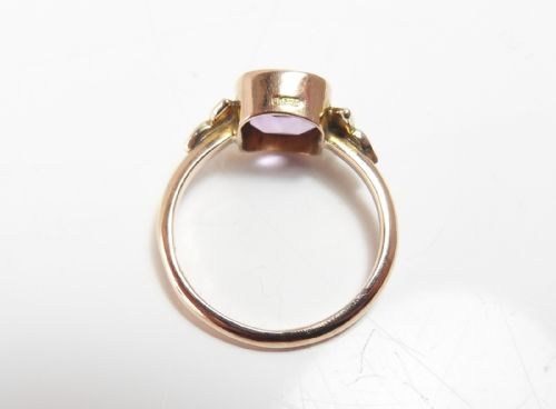 9CT GOLD AMETHYST SEED PEARL RING BIRMINGHAM 1917 - ADDITIONAL PHOTO 2