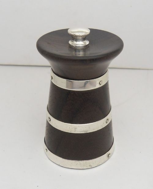 SILVER MOUNTED FRUIT WOOD PEPPER MILL LONDON 1900 - ADDITIONAL PHOTO 1