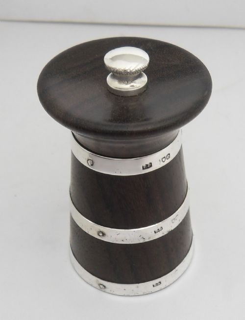 SILVER MOUNTED FRUIT WOOD PEPPER MILL LONDON 1900 - ADDITIONAL PHOTO 5