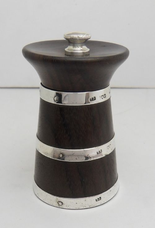 SILVER MOUNTED FRUIT WOOD PEPPER MILL LONDON 1900 - ADDITIONAL PHOTO 6