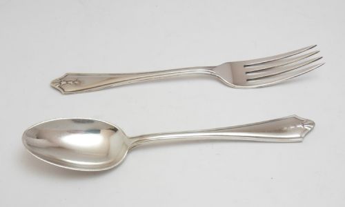 cased spoon fork silver christening set birmingham 1941 - CATEGORY: ANTIQUE SILVER - DATED 1950