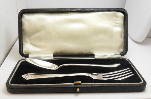 CASED SPOON FORK SILVER CHRISTENING SET BIRMINGHAM 1941 - ADDITIONAL PHOTO 1