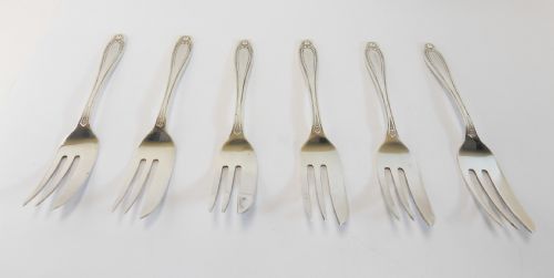 CASED SET OF 6 SILVER CAKE FORKS BIRMINGHAM 1927 - ADDITIONAL PHOTO 1