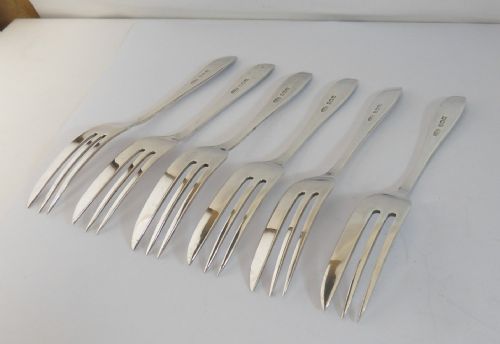 CASED SET OF 6 SILVER CAKE FORKS BIRMINGHAM 1927 - ADDITIONAL PHOTO 3