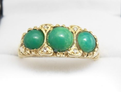 18ct gold turquoise diamond set ring chester 1959 - CATEGORY: ANTIQUE JEWELLERY - DATED 1960