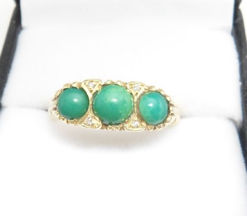 18CT GOLD TURQUOISE DIAMOND SET RING CHESTER 1959 - ADDITIONAL PHOTO 1