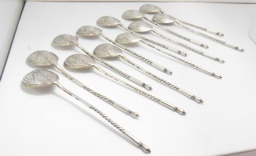 SET OF 12 RUSSIAN IMPERIAL SILVER SPOONS MARKED 1892 - ADDITIONAL PHOTO 3