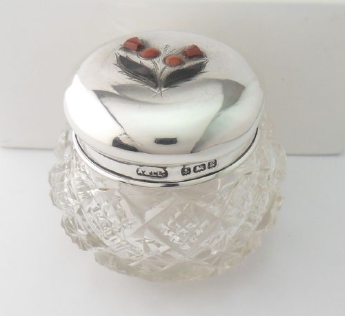 agate set silver cut glass pot birmingham 1906 - CATEGORY: ANTIQUE SILVER - DATED EDWARDIAN