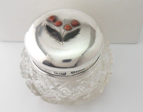AGATE SET SILVER CUT GLASS POT BIRMINGHAM 1906 - ADDITIONAL PHOTO 2