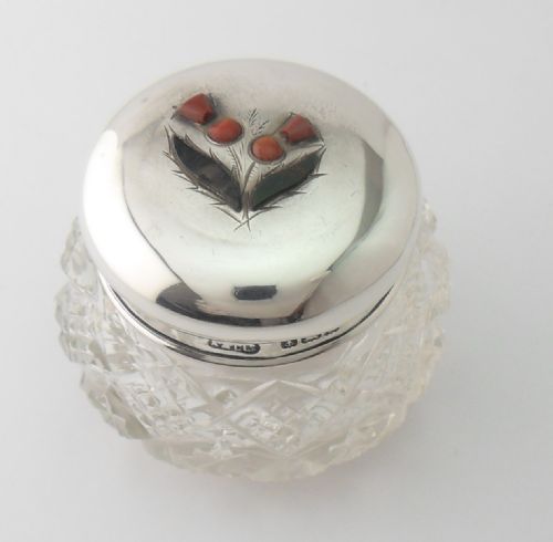AGATE SET SILVER CUT GLASS POT BIRMINGHAM 1906 - ADDITIONAL PHOTO 3