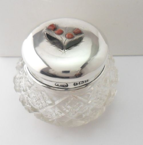 AGATE SET SILVER CUT GLASS POT BIRMINGHAM 1906 - ADDITIONAL PHOTO 6