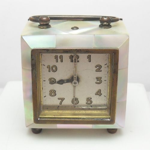 art deco brass mother of pearl carriage clock - CATEGORY: ANTIQUE CLOCKS - DATED 1920