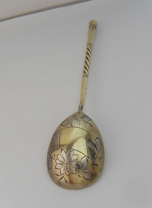 SILVER GILT RUSSIAN SPOON IMPORT MARKS 1908 1926 - ADDITIONAL PHOTO 2