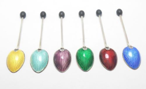 SET OF 6 CASED ENAMELLED COFFEE SPOONS BIRMINGHAM 1930 - ADDITIONAL PHOTO 5