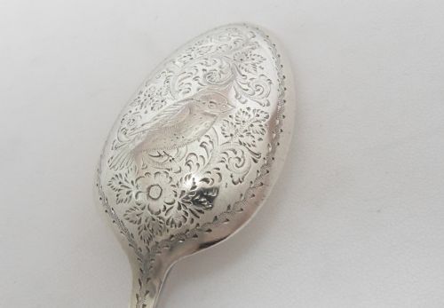 SILVER SPOON WITH ENGRAVED BIRD DECORATION LONDON 1896 - ADDITIONAL PHOTO 14