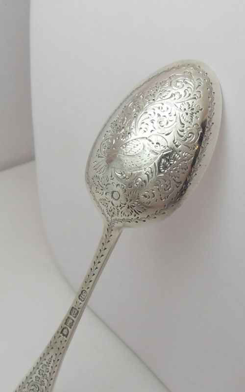 SILVER SPOON WITH ENGRAVED BIRD DECORATION LONDON 1896 - ADDITIONAL PHOTO 16