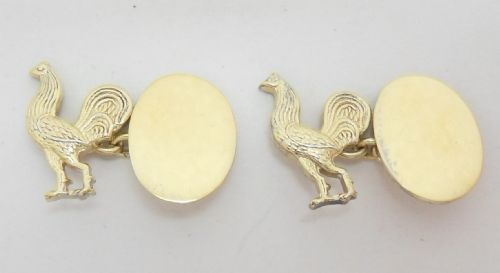 SILVER GILT COCKEREL CUFFLINKS BIRMINGHAM 1953 - ADDITIONAL PHOTO 3