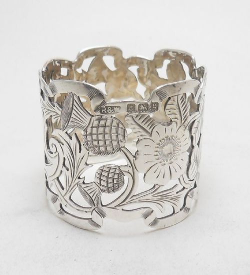 EDWARDIAN THISTLE ROSE COVER SILVER NAPKIN RING - ADDITIONAL PHOTO 1