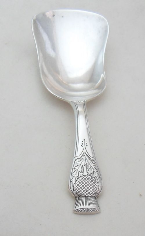 unusual 'thistle handle' silver tea caddy spoon birmingham 1927 - CATEGORY: ANTIQUE SILVER - DATED 1930