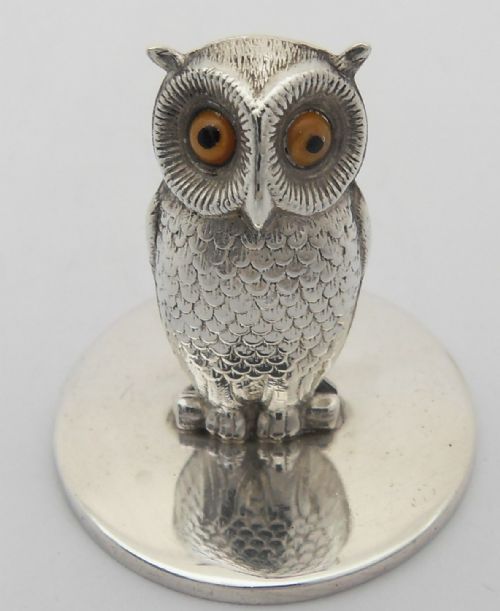 sampson mordan silver owl menucard holder chester 1904 - CATEGORY: ANTIQUE SILVER - DATED EDWARDIAN