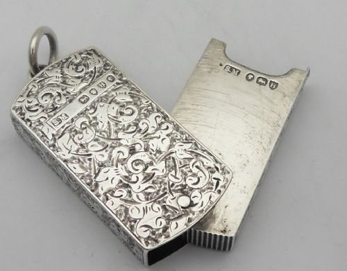 sampson mordan rare victorian silver vesta case london 1883 - CATEGORY: ANTIQUE SILVER - DATED VICTORIAN