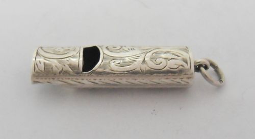 RARE EDWARDIAN SILVER FOB WHISTLE BIRMINGHAM 1905 - ADDITIONAL PHOTO 2