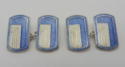 art deco silver blue white enamelled cufflinks - CATEGORY: ANTIQUE JEWELLERY - DATED 1920