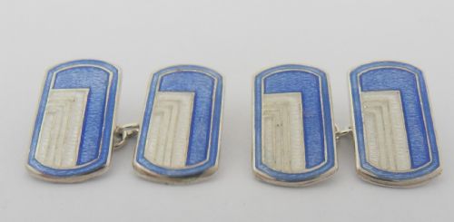 ART DECO SILVER BLUE WHITE ENAMELLED CUFFLINKS - ADDITIONAL PHOTO 3