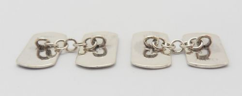 ART DECO SILVER BLUE WHITE ENAMELLED CUFFLINKS - ADDITIONAL PHOTO 4