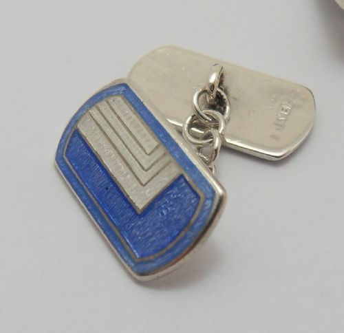 ART DECO SILVER BLUE WHITE ENAMELLED CUFFLINKS - ADDITIONAL PHOTO 7