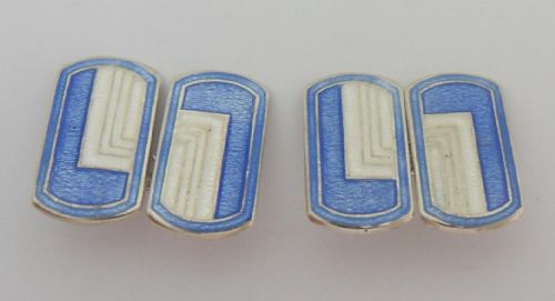ART DECO SILVER BLUE WHITE ENAMELLED CUFFLINKS - ADDITIONAL PHOTO 9