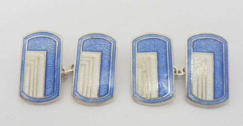 ART DECO SILVER BLUE WHITE ENAMELLED CUFFLINKS - ADDITIONAL PHOTO 10