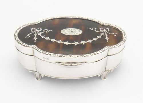 mappin webb silver pique tortoiseshell box birmingham 1912 - CATEGORY: ANTIQUE SILVER - DATED 1920