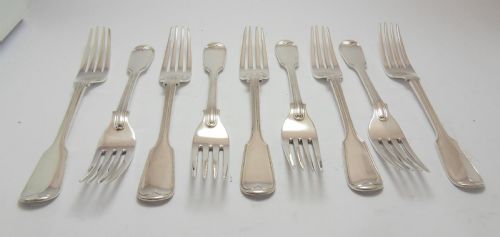 VICTORIAN SET OF 9 SILVER DESSERT FORKS FIDDLE THREAD - ADDITIONAL PHOTO 1