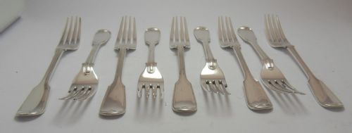 VICTORIAN SET OF 9 SILVER DESSERT FORKS FIDDLE THREAD - ADDITIONAL PHOTO 2