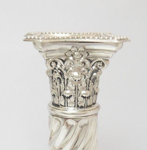 PAIR OF VICTORIAN SILVER CORINTHIAN TWISTED COLUMN CANDLESTICKS SHEFFIELD 1894 STANDING 6 34 INCHES - ADDITIONAL PHOTO 2