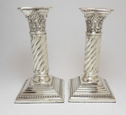 PAIR OF VICTORIAN SILVER CORINTHIAN TWISTED COLUMN CANDLESTICKS SHEFFIELD 1894 STANDING 6 34 INCHES - ADDITIONAL PHOTO 5