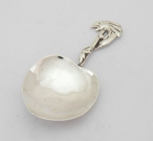 rare sea serpent arts crafts silver caddy spoon - CATEGORY: ANTIQUE SILVER - DATED 1920