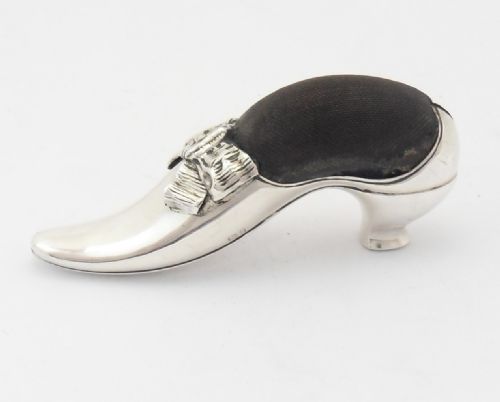 RARE 'SHOE' LARGE SILVER PIN CUSHION BIRMINGHAM 1906 - ADDITIONAL PHOTO 5