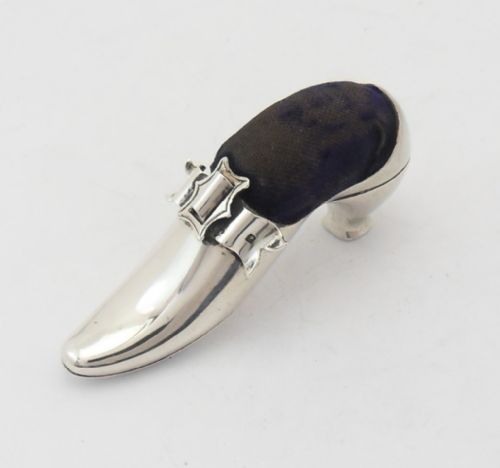 rare silver pin cushion 'shoe' shaped birmingham 1901 - CATEGORY: ANTIQUE SILVER - DATED EDWARDIAN