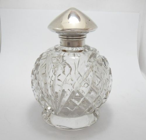 pretty cut glass silver scent bottle birmingham 1915 - CATEGORY: ANTIQUE SILVER - DATED 1920