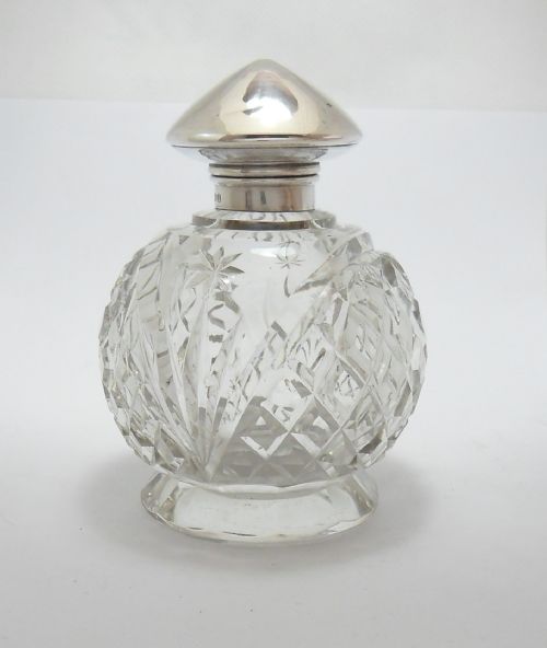 PRETTY CUT GLASS SILVER SCENT BOTTLE BIRMINGHAM 1915 - ADDITIONAL PHOTO 2