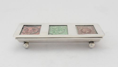 RARE EDWARDIAN SILVER TRIPLE STAMP CASE BIRMINGHAM 1901 - ADDITIONAL PHOTO 1